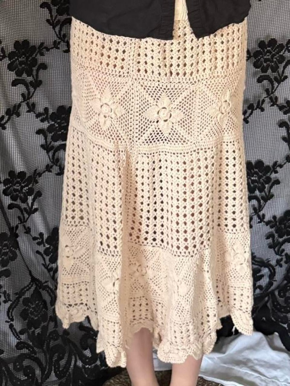 Crocheted style Cream Midi Skirt